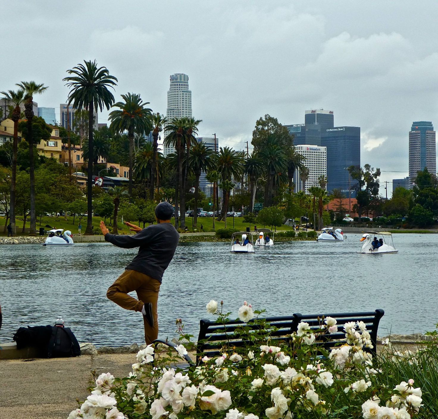 Striking a pose at Echo Park Lake